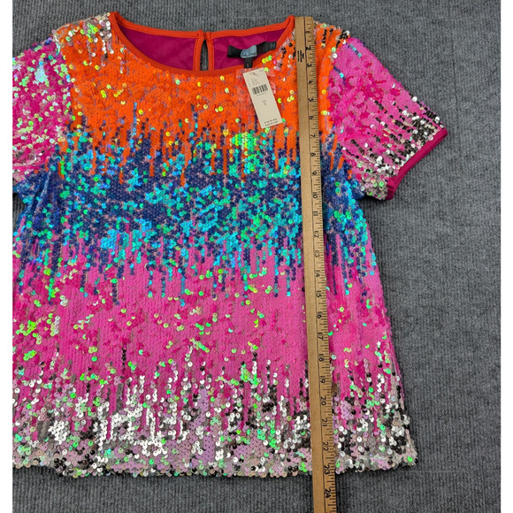 Eva Franco Sequin Top Womens Small Party Sparkle Anthropologie Rainbow Glam Tee - Picture 4 of 6